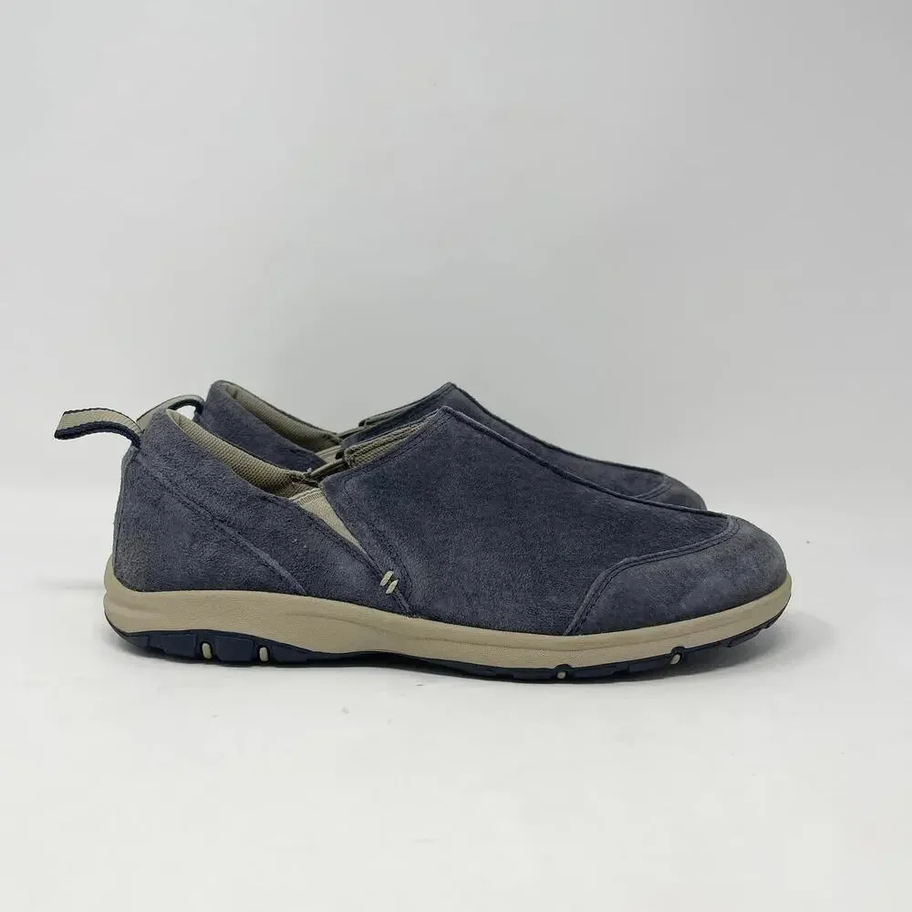 Duluth Trading Slip On Mocs Womens 9.5 Steel‎ Creek Blue Suede Water-Resistant